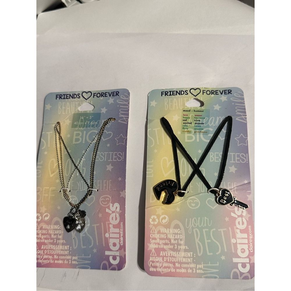 NEW IN PACKAGE TWO SETS Claire’s Bff Best Friends Silver Tone Heart Locket Neckl